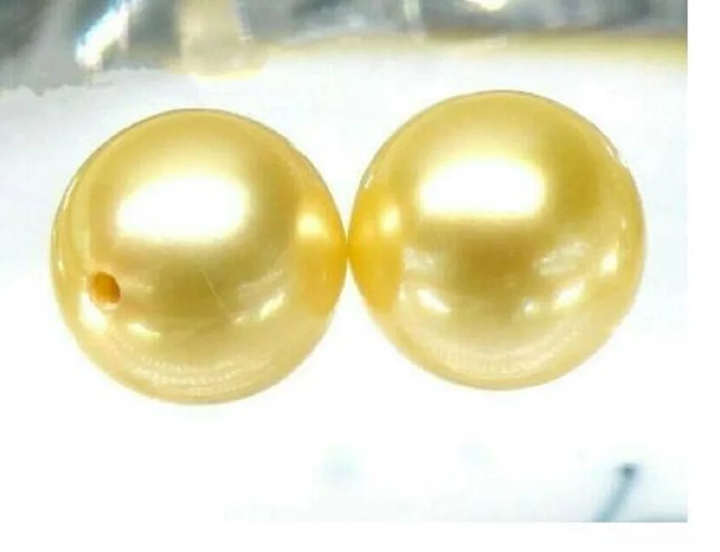 

GENUINE Match Pair AAA+ 8-9mm Round Loose Golden South Sea Pearl Half Drilled