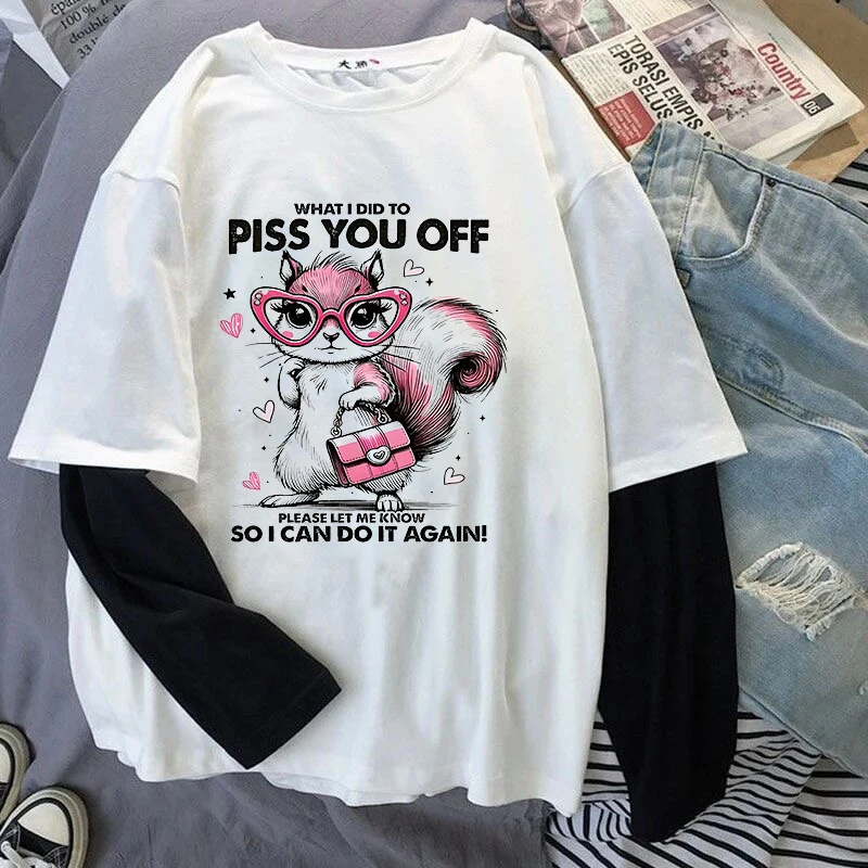 

Vintage Y2k Harajuku Aesthetics Top Creative Squirrel Pattern Printing T-shirt Summer Women Fashion Round Neck Short Sleeve Tees