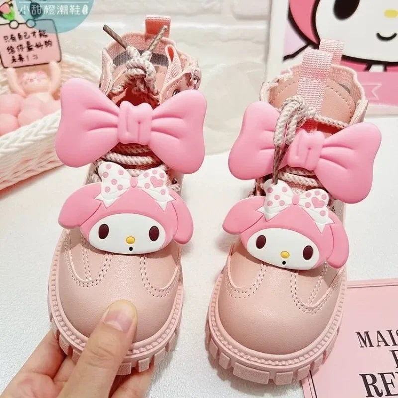 Sweet Anime My Melody Sanrio Martin Boots Spring Autumn Cute Cartoon Kawaii Princess Leather Shoes Lovely Gifts for Kids