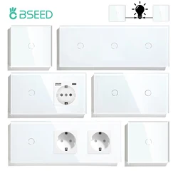 BSEED 1/2/3Gang Touch Light Switches 1/2/3Way For Stairs Corridors Plus Wall Socket USB C Ports EU Standard Glass Panel