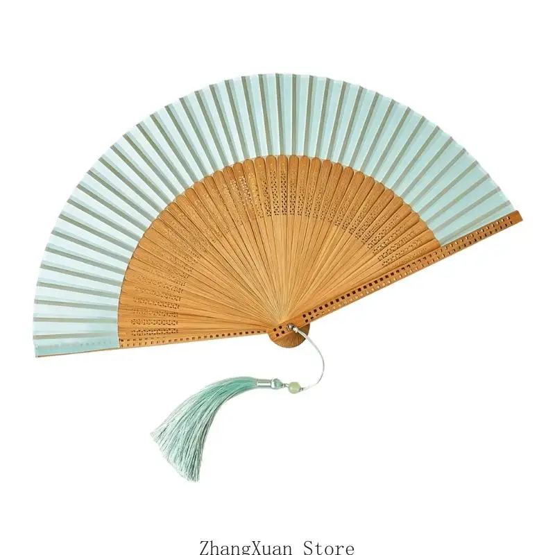 Eleganter chinesischer Faltfächer mit seidenartigem Stoff, ideal für Fotoshootings und traditionelle Kostüme. Handgefertigter Fächer, 3XUF. – Detail 7