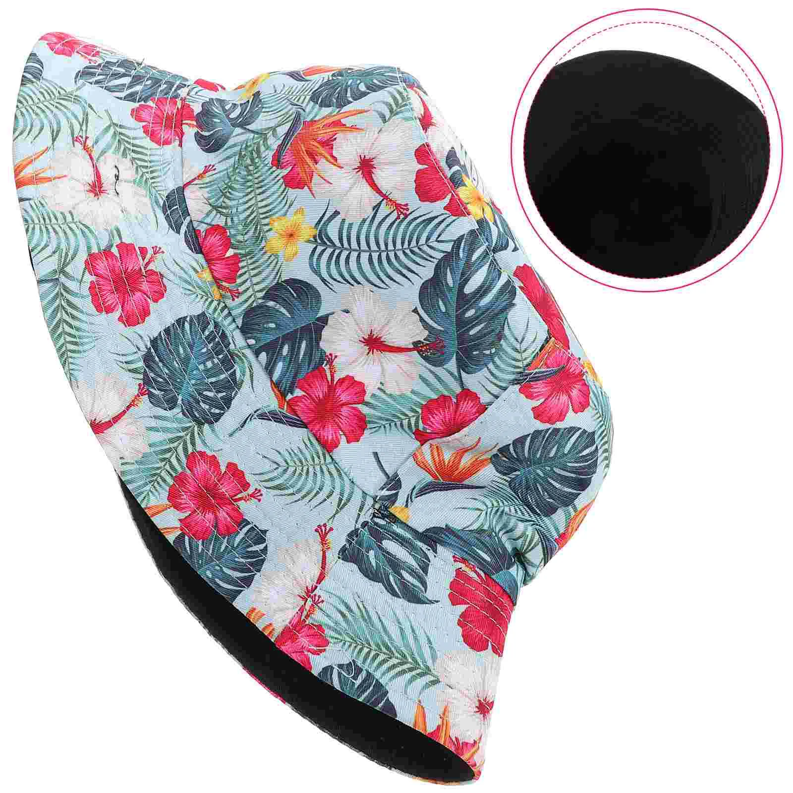 Flower Bucket Hat Beach Plant Print Polyester Cute Unisex Hats Sun Men and Women