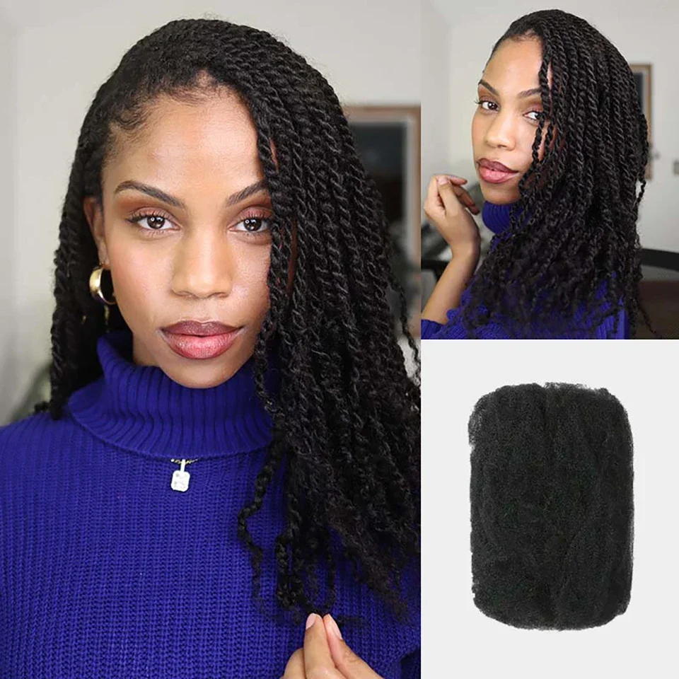 Extensiones de cabello Natural Remy peruano Afro Kinky a granel, cabello humano para trenzar, Color Natural, cabello humano a granel para trenzar