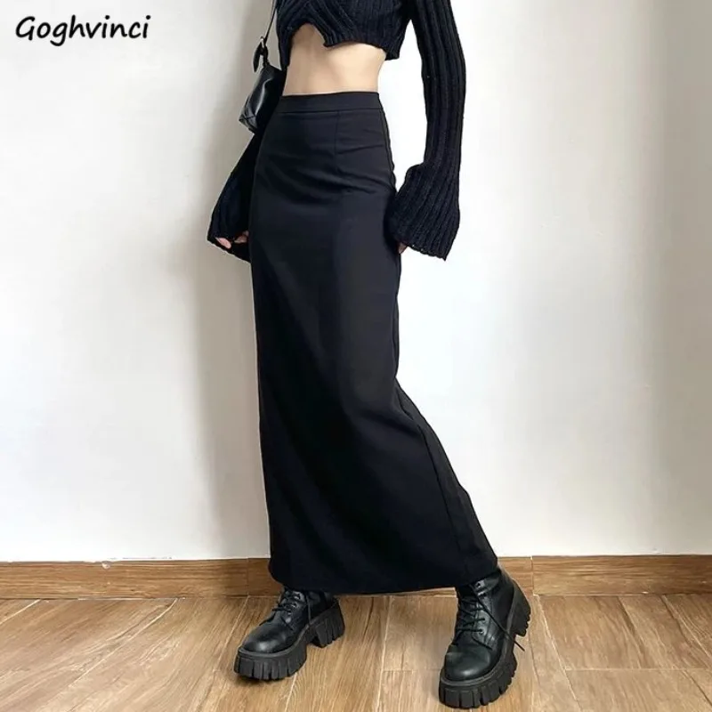 

Skirts Women Back-slit Design High Waist Korean Fashion Chic Solid Hip-covering All-match Streetwear Spring Temperament Simple