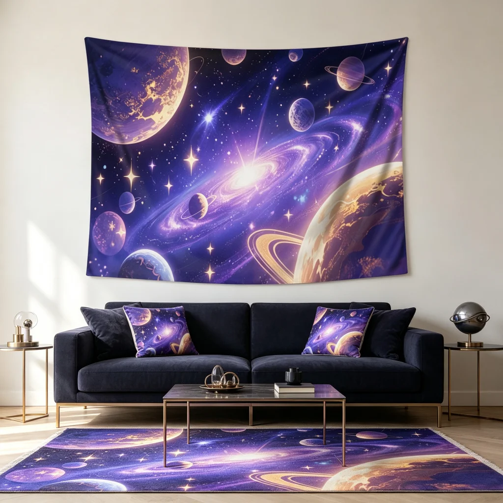 1PC Gold Planet Art Print Backdrop Banner, Bedroom Living Room Photo Background, Polyester, Home Decor, Wall Art