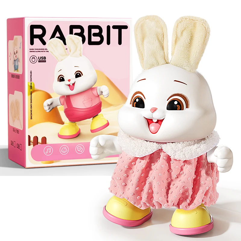 

Electronic Rabbit Pets Kids Dancing Walking Encourages Crawling Moving Have Sound Interactive Toy for 3 Years Children Gifts