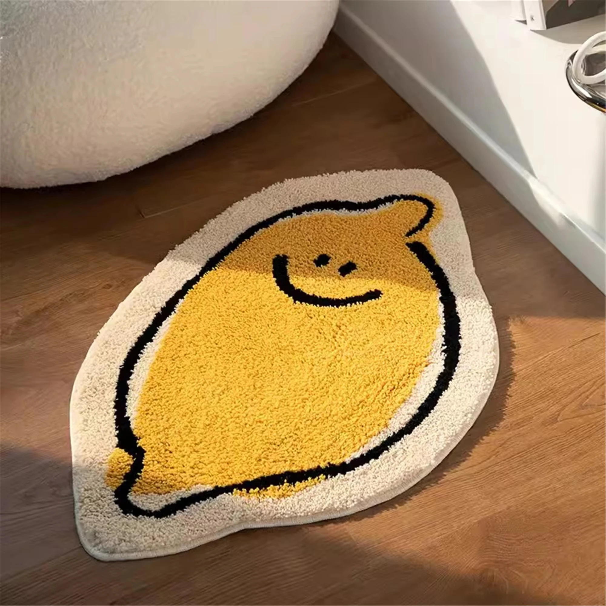 

Lemon Shape Bath Mat Semicircle Lemon Bathroom Carpet Yellow Rug Entrance Mat Absorbent Bath Fluffy Non-slip Rug Home Decor Gift