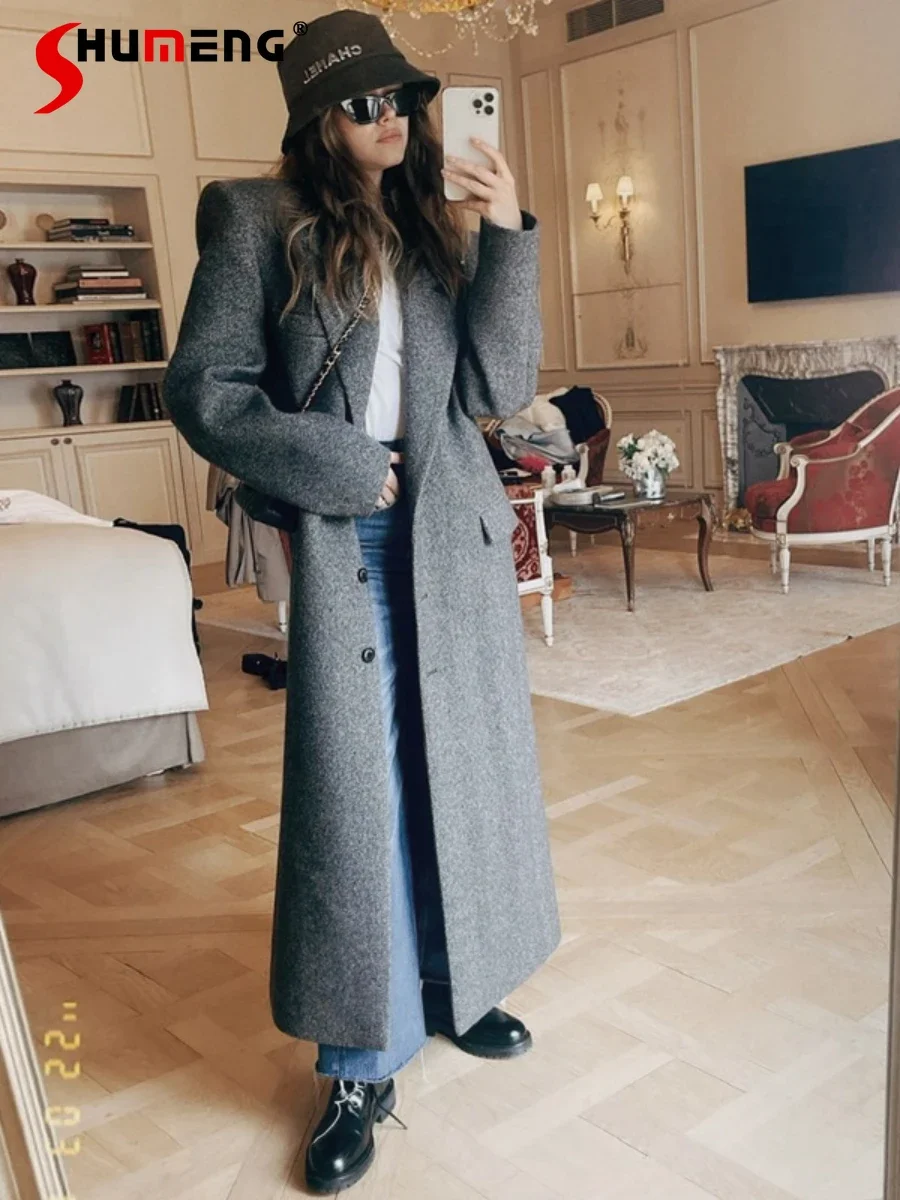 

Commuter High-End Gray Wool Overcoats Women's New Mid-Length Woolen Long Sleeves Coats 2023 Winter Single-Breasted Wool Coats