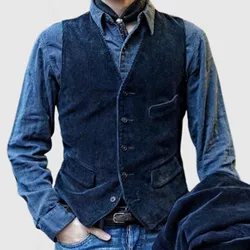 Winter Men's Vintage Corduroy Suit Vests Fashion Slim Single-breasted Business Vest Waistcoat for Tuxedo Wedding Party Wear