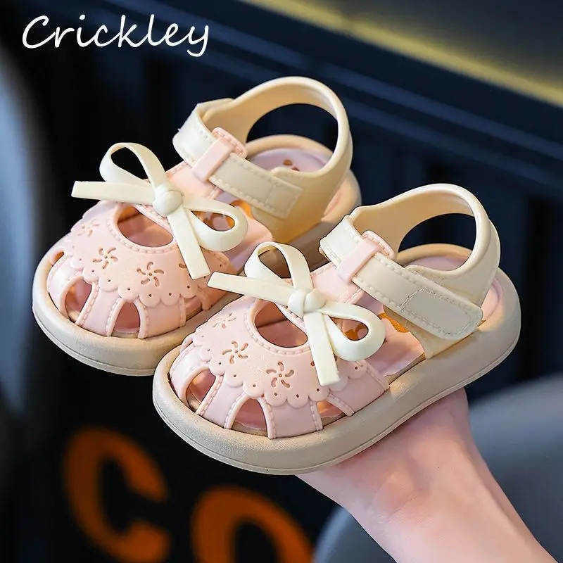 

Bow Sweet Children Sandals Summer Waterproof Anti Slip Beach Shoes For Baby Girls Hook Loop Toddler Kids Princess Sandals