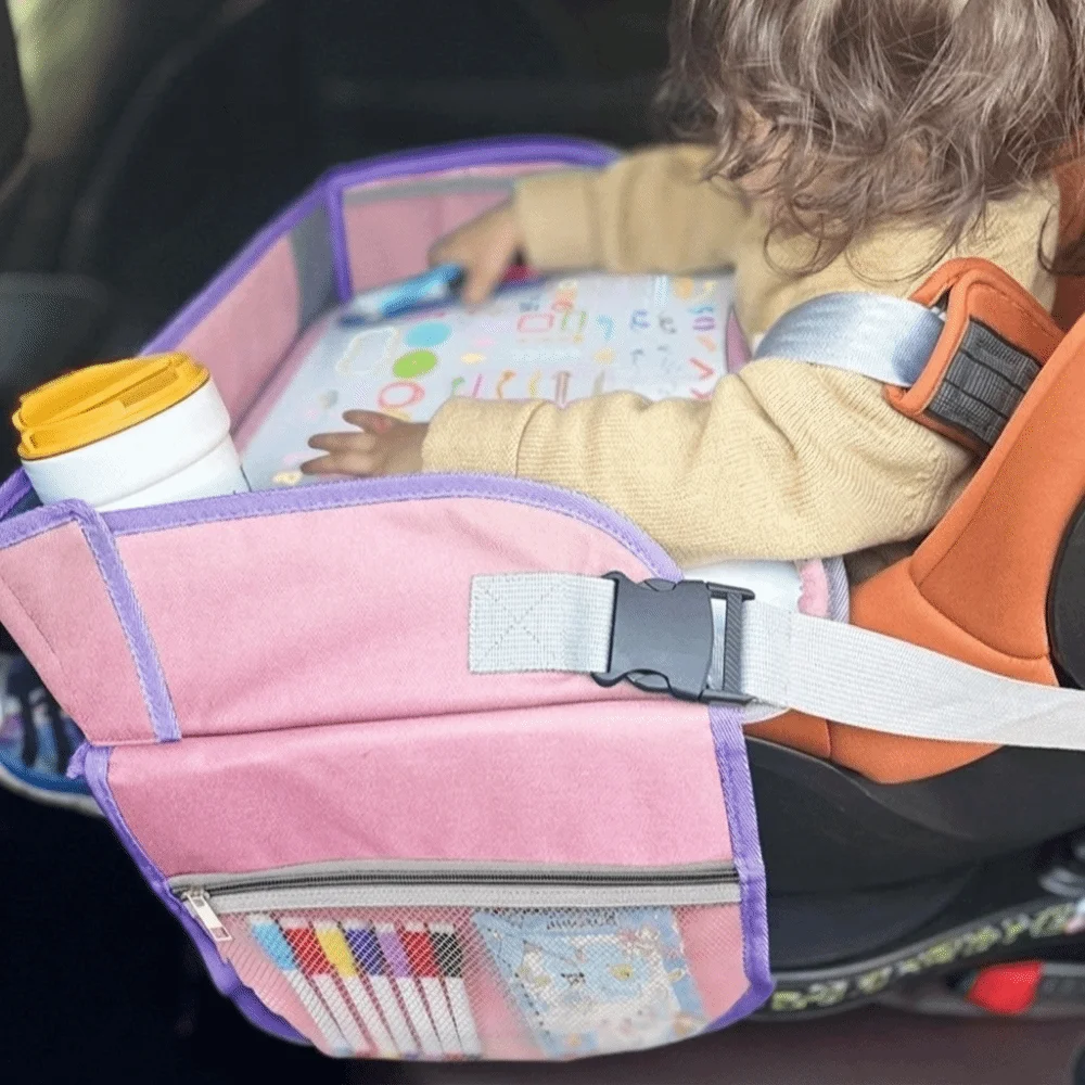Portable Car Seat Writing Tray Foldable Multi-functional Kids Travel Tray Fixed Bag Whiteboard Drawing Writing Board