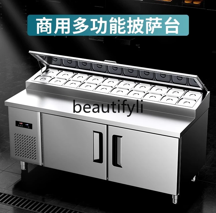 

Commercial small material table refrigerated fresh-keeping workbench milk tea shop fruit fishing double temperature refrigerator