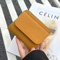 Cartera de cuero genuino para mujer, monedero plegable Simple pequeño para mujer, monedero multifuncional, ultra nuevo, 2025