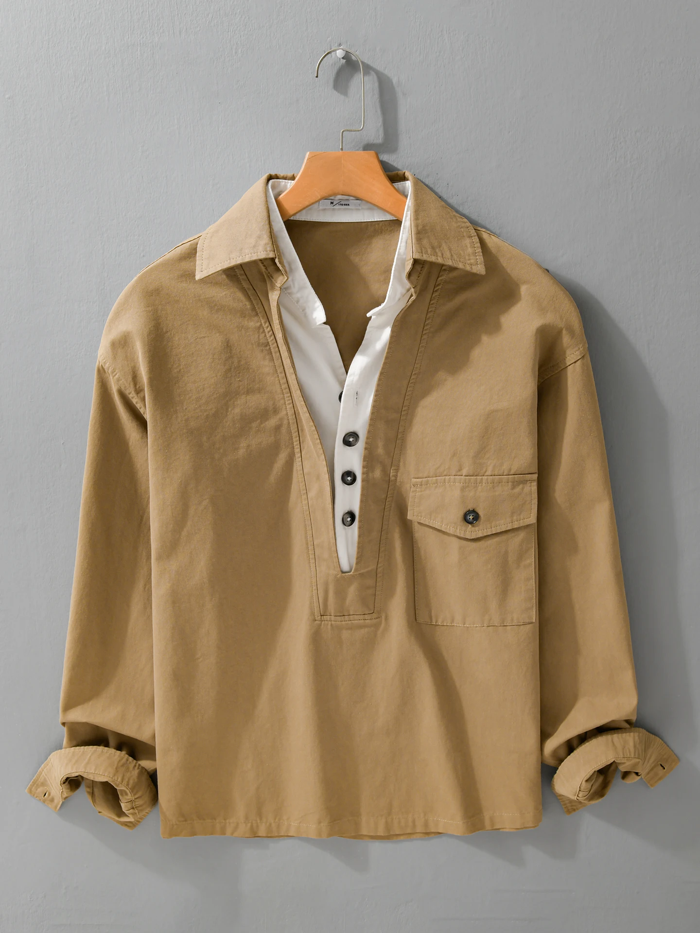 

New 2026 Men's V-Ne Long Sve irt Color Blo Loose Fit Casual Cotton Breathable Button up irt Layering Faionable Top