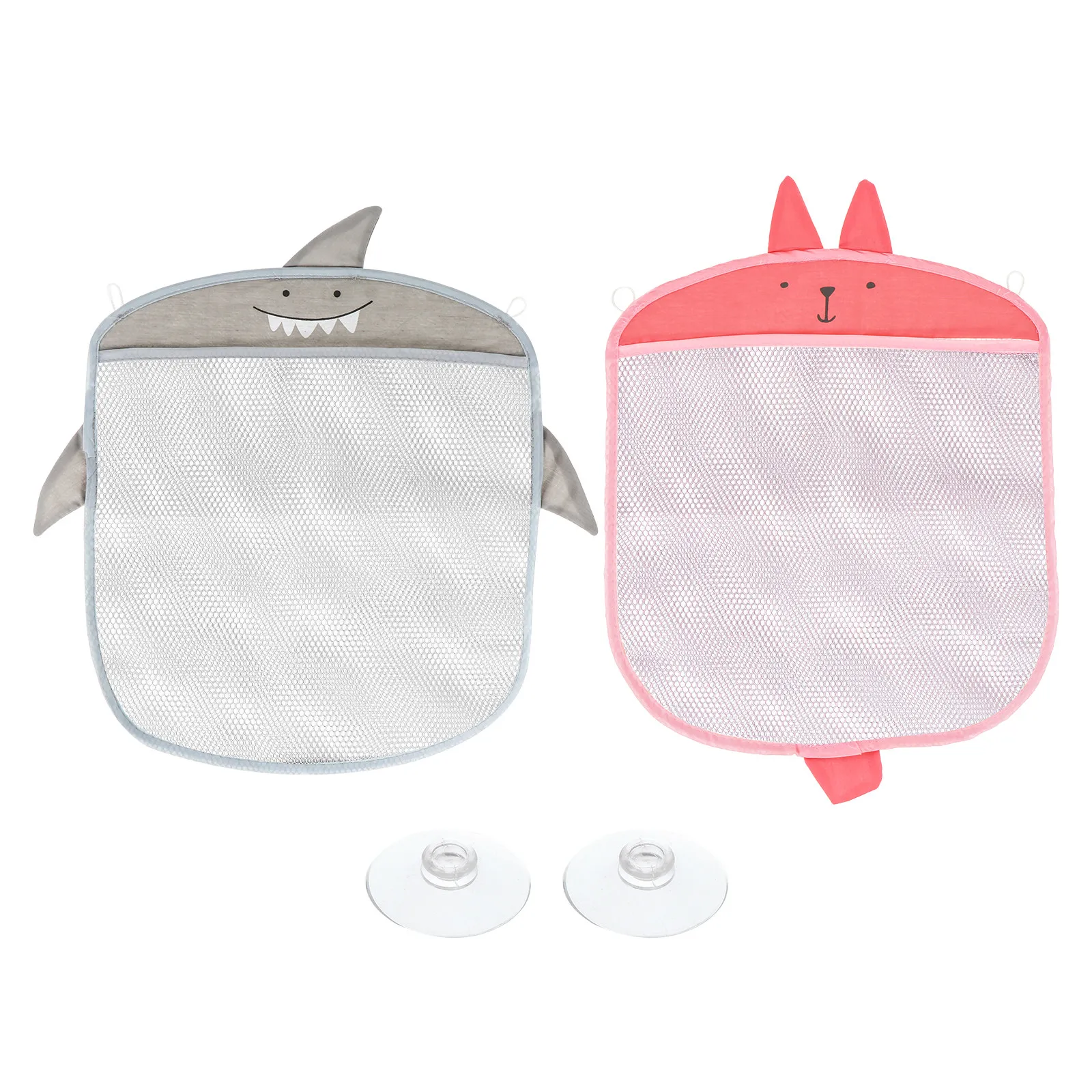 

2Pcs Bathroom Hanging Storage Bag Cartoon Design Large Opening Easy Access Drainable Mesh Material for Kid Sundries Organizer