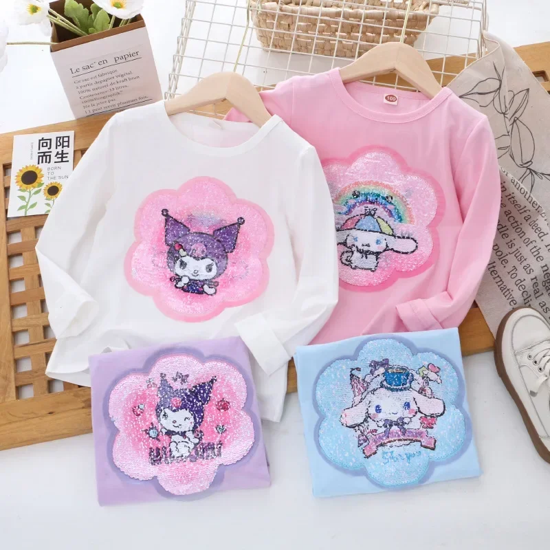 

Cinnamoroll Anime Kawaii MINISO Ins Undershirt Cute Cartoon Kuromi Children Long-sleeved Hooded Clothing Gifts for Kids