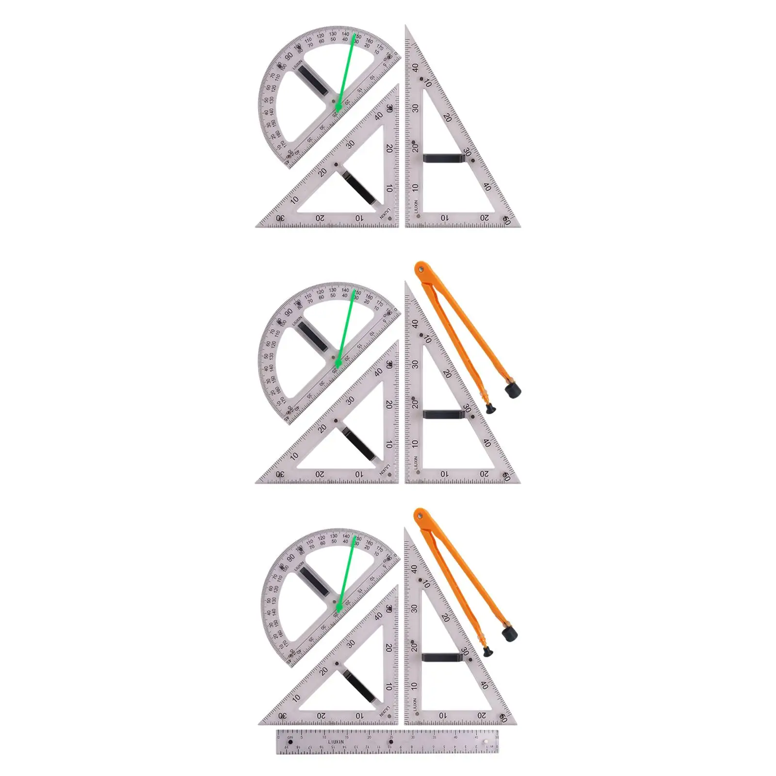 Large Geometry Math Ruler Set Triangle Protractor Ruler Teaching Ruler Set for White Board Black Board Classroom Office Learning