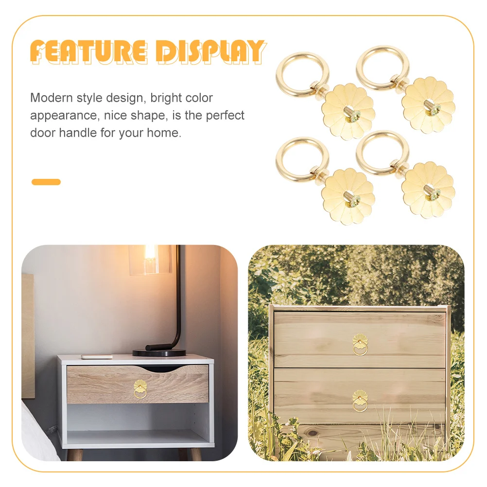 

4Pcs Modern Brass Door Knobs Cupboard Ring Handles Wardrobe Pulls Durable Cabinet Drawer Knobs Cupboard Ring Handle