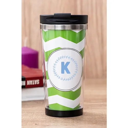 Gift Shop K Letter Blue Framed Green Thermos Cup