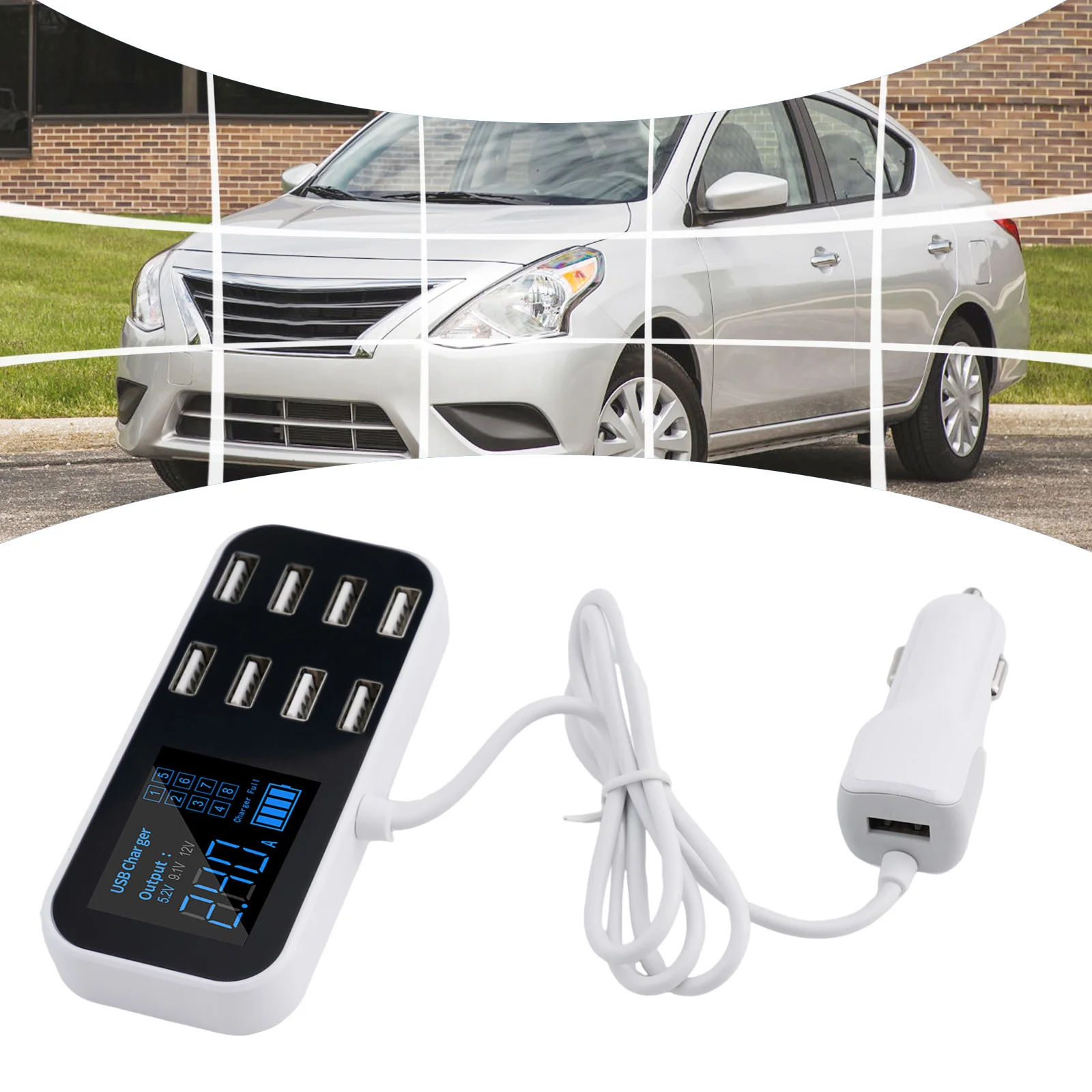 LCDディスプレイ付き急速充電器,ソフトLEDライト,モデルa9s,USB, 8ポート,40w,1 in 1,8出力,A-2.4A,dc,12v-24v