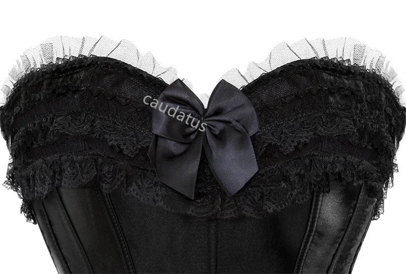 Black Corset Top Women Bustier Satin Overbust Zipper Sexy Lingerie Plus Size Vintage Lace UP  Big Bust Costume Femmes Red