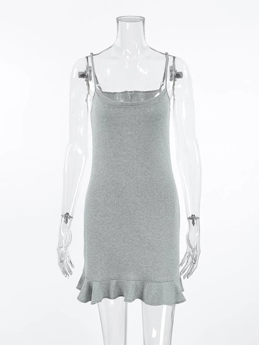 Marthaqiqi Casual Ladies Nightgowns Backless Nightwear Sleeveless Pajamas Spaghetti Strap Sleepwear Mini Dress Gray Home Clothes