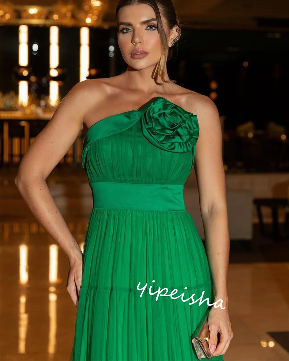 Customized Jersey Draped Flower Valentine's Day Ball Gown Strapless Bespoke Occasion  Long Dresses