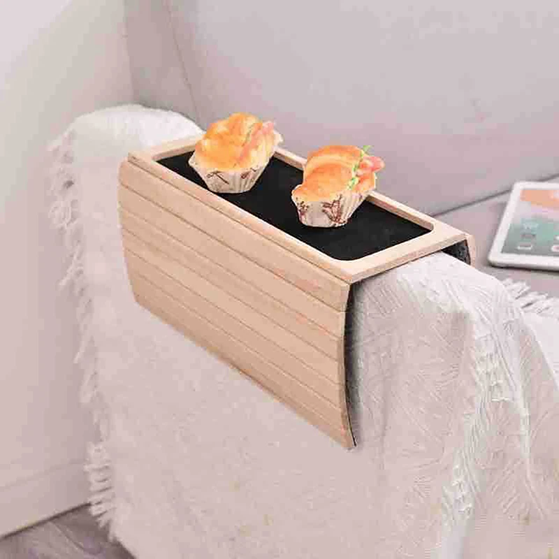Bamboo Wood Sofa Arm Tray Table Anti-Slip Armrest Organizer Protector Drink Holder Coaster