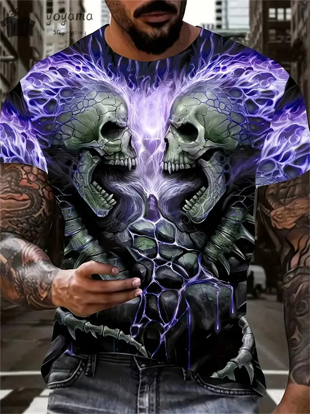 Summer Street Horror Skull Thrilling Design 3D Printed Gothic Hip-Hop Men's T-Shirt Fashion Breathable Short Sleeve