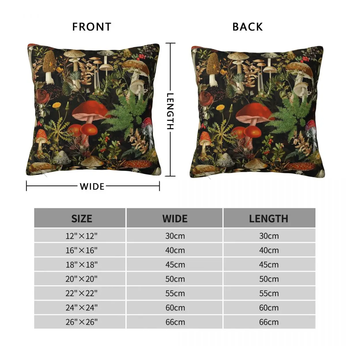 Vintage Mushrooms Forest Botanical Square Pillowcase Polyester Linen Velvet Pattern Zip Decor Car Cushion Cover 45x45