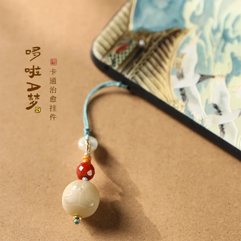 Doraemon Cartoon Cute Cute Key chain Little Fresh Bodhi Root DIY Handmade Weaving Exquisite Mobile Phone Chain Bag Chain Pendant