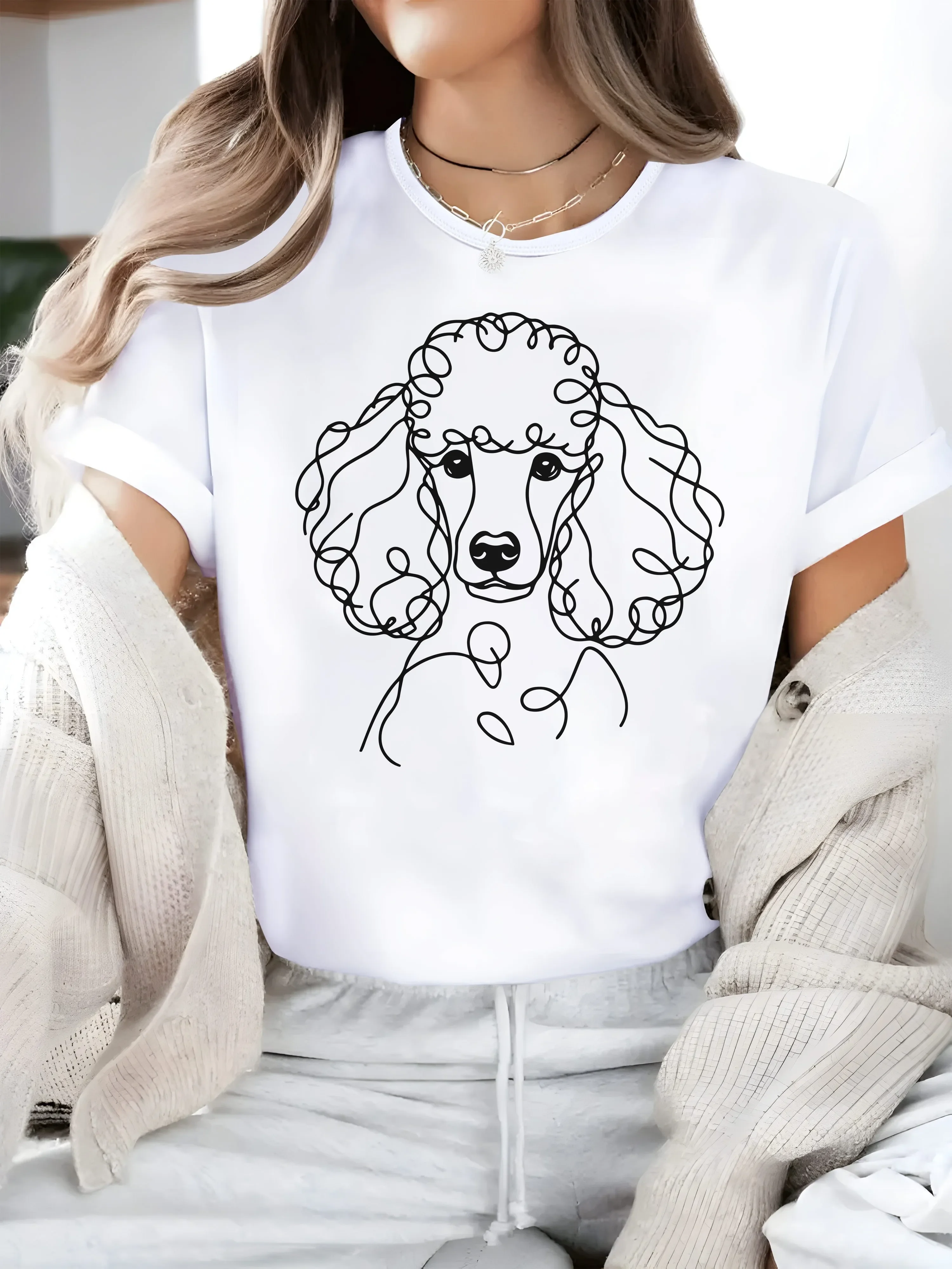 

Summer Women's Ins Poodle Print Short-sleeved T-shirt American Casual Multi-function Y2k Style Suitable for Women's Outing Tops
