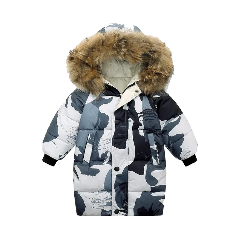 Kids Thicken Warm Down Coat Boys Winter Real Fur Hooded Long Parkas Girls Cotton Down Jackets Outerwears Teen Children Clothing