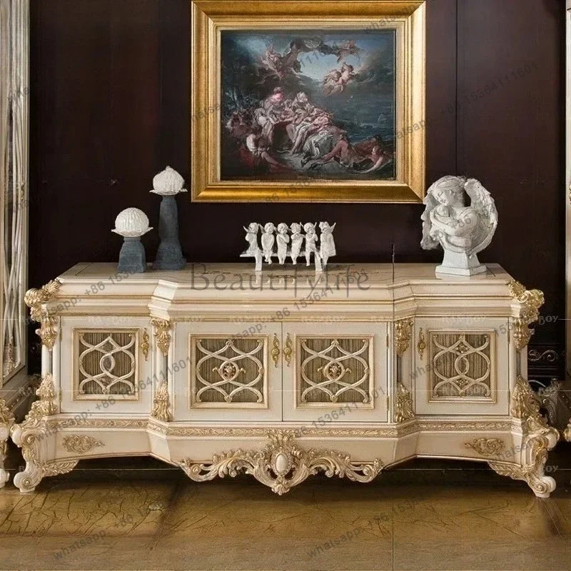 13Luxury Gold-Painted Living Room TV Combine-Unit Floor Cabinet European High-End Furniture