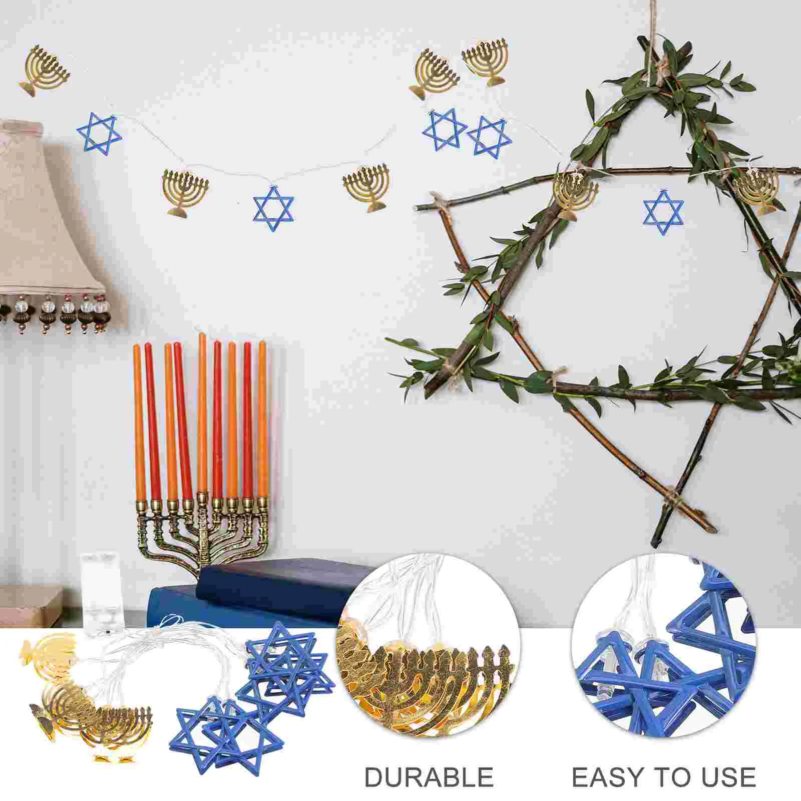 Suportes Hanukkah String Lights Fontes para festas Fairy Star Indoor Favors Decorações