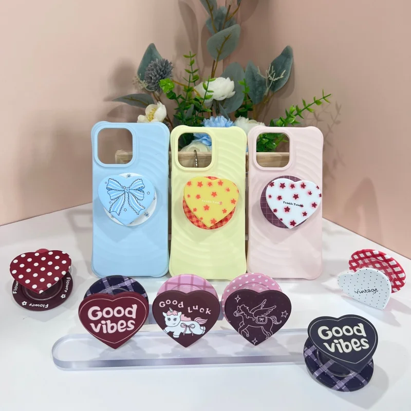 

Heart Shaped Grip Kickstand For iPhone 18 17 Samsung Magnetic Phone Holder Korean Cute Ring Stand Universal Support
