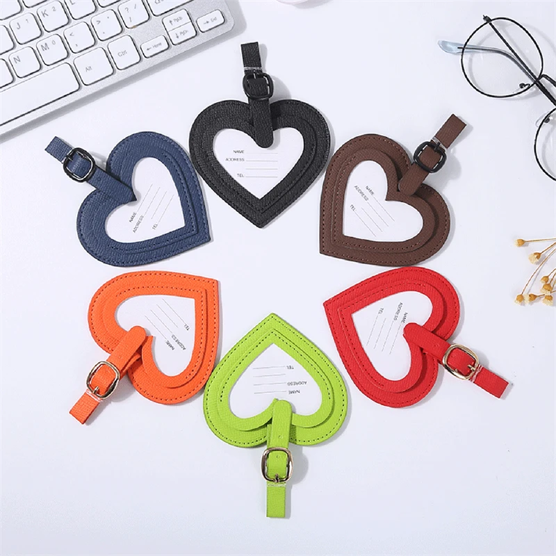 New Style Heart PU Leather Luggage Tag Travel Accessories Suitcase ID Address Name Holder Baggage Boarding Tag Portable Label