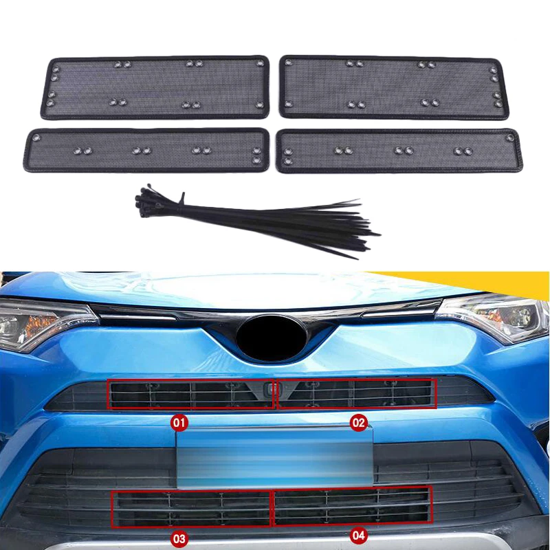 

for Toyota RAV4 2016 2017 2018 Car Stainless Steel plastic Front Grille Insect Net Accessories 4PCS water tank net anti-mesh