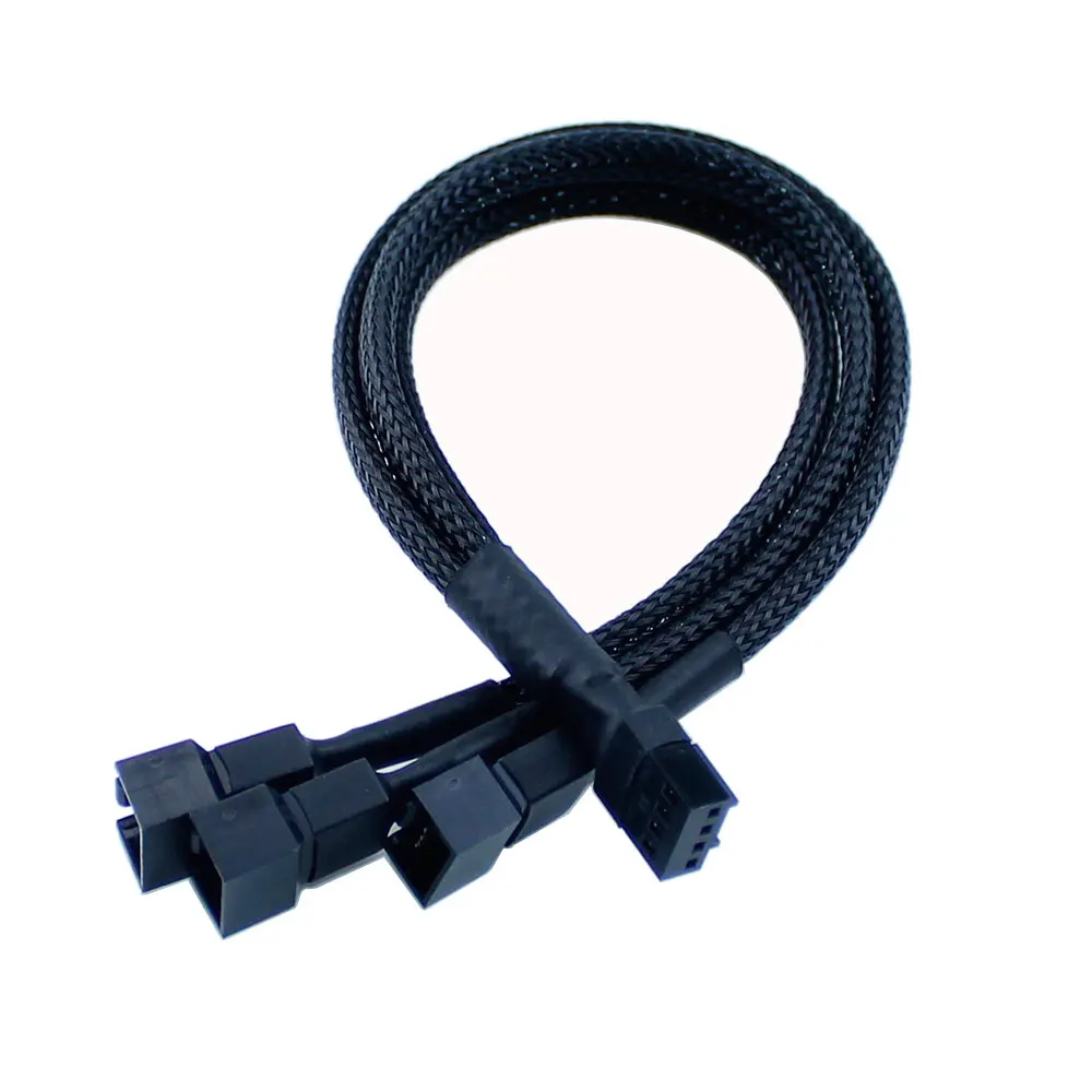 4Pin Pwm Fan Cable 1 To 2/3/4 Ways Splitter Black Sleeved 27cm Extension Cable Connector PWM Extension Cables