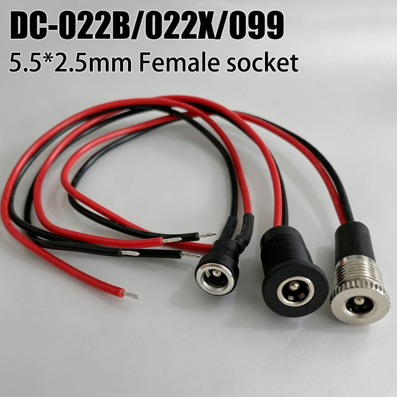 DC-099/022B/022X Female Socket With 0.75mm ² 20AWG 20cm Wire 5.5x2.1/2.5mm Waterproof Power Interface 12V-24V Connector For DIY