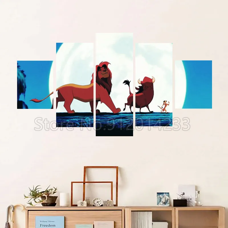 Disney Movie 5 Pieces Canvas Art Poster The Lion King Simba Wall Painting HD Cartoon Pictures for Children's Room Nursery Decor