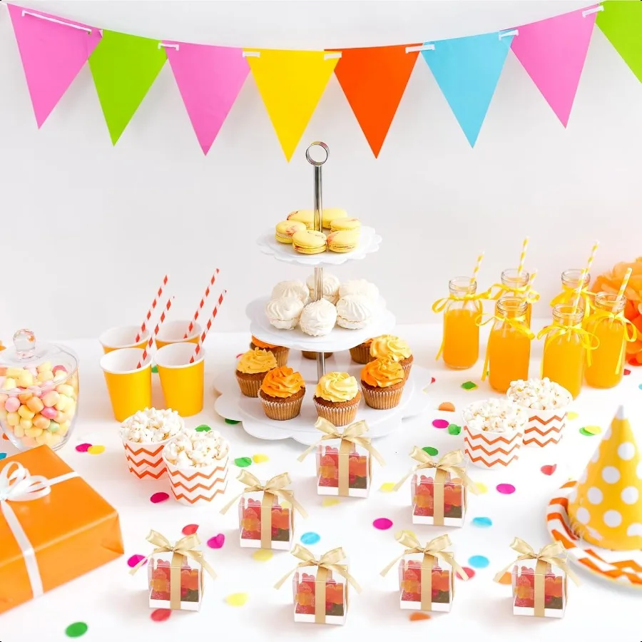 50 Pack Favor Boxes 2x2x2 Inches Clear Candy Treat Boxes with Gold Ribbons Mini Plastic Gift Boxes for Wedding Birthday Party B