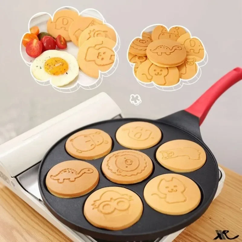 Home Kitchen Seven Hole Breakfast Frying Pan Cute Animal Smiley Face Design Nonstick Multifunctional Pancake Egg Dumpling Cooker