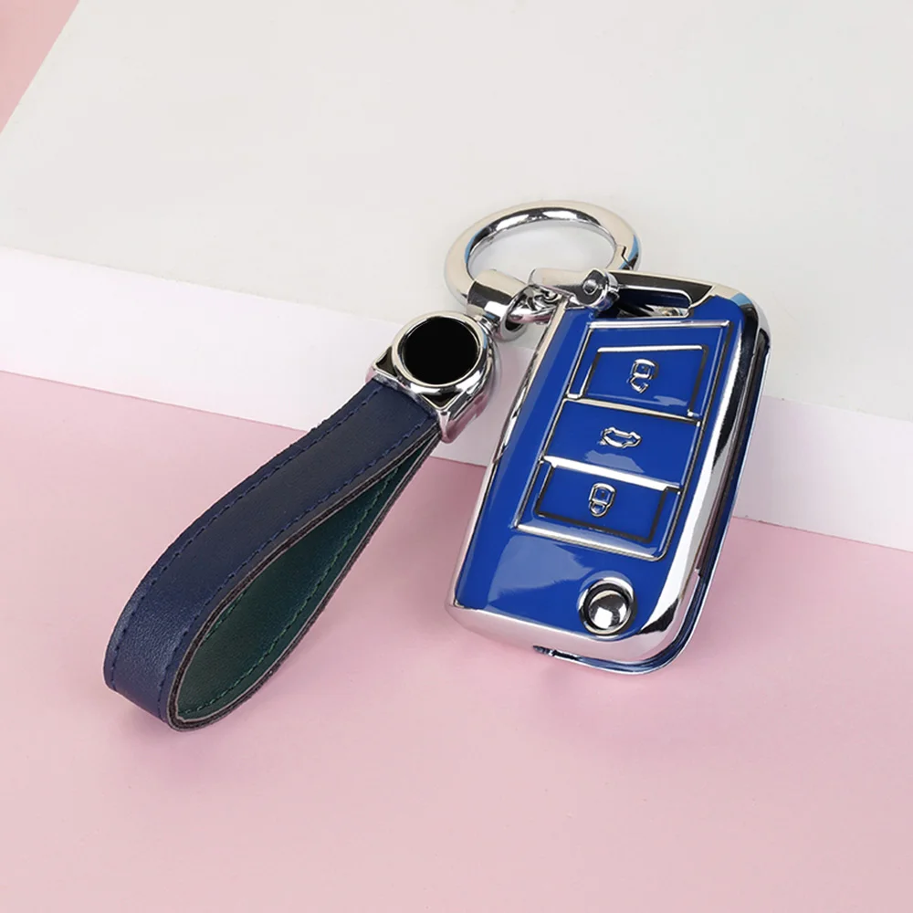 Fashion TPU Car Key Case Cover for VW Golf 7 MK7 3 Buttons Flip Folding Remote Key Fob for Seat for Skoda Car Accessories