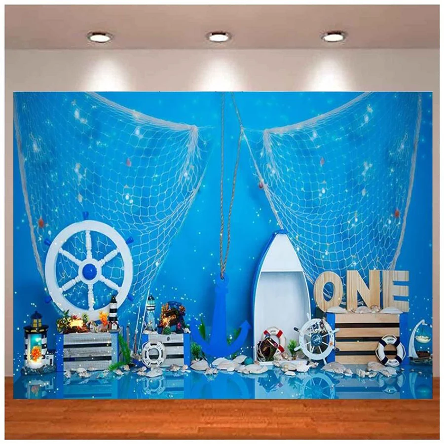 

Photography Backdrop 1st Birthday Party Dark Lighthouse Boat Anchor Baby Shower Background Banner Photophone Photo Studio Props