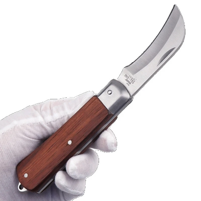 For electrician knife straight edge curved edge folding wooden handle insulated cable stripping knife wire multi-function