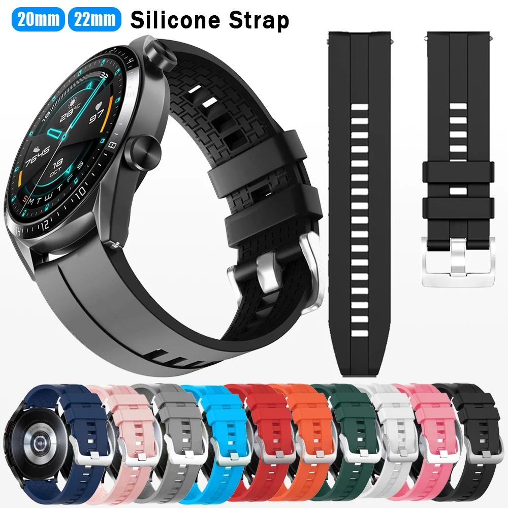 Силиконовый спортивный ремешок 20 мм 22 мм для HUAWEI WATCH GT 5/4 Pro 46 мм GT 3/2 42 мм Ремешок для часов HONOR Magic Watch 2 GS 3 Pro ES Браслет