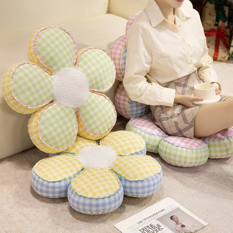 40/50cm Check Pattern Flower Plush Pillow Stuffed 5-petal Plant Cushion 4 Colors Sofa Chair Indoor Floor Decoration Gift