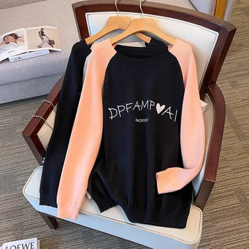 여성용 플러스 사이즈 바스트 160, 라운드 넥 루즈 풀오버, 두꺼운 대비 스웨터, 니트 5XL 6XL 7XL 8XL 9XL10XL, 170Kg, 가을