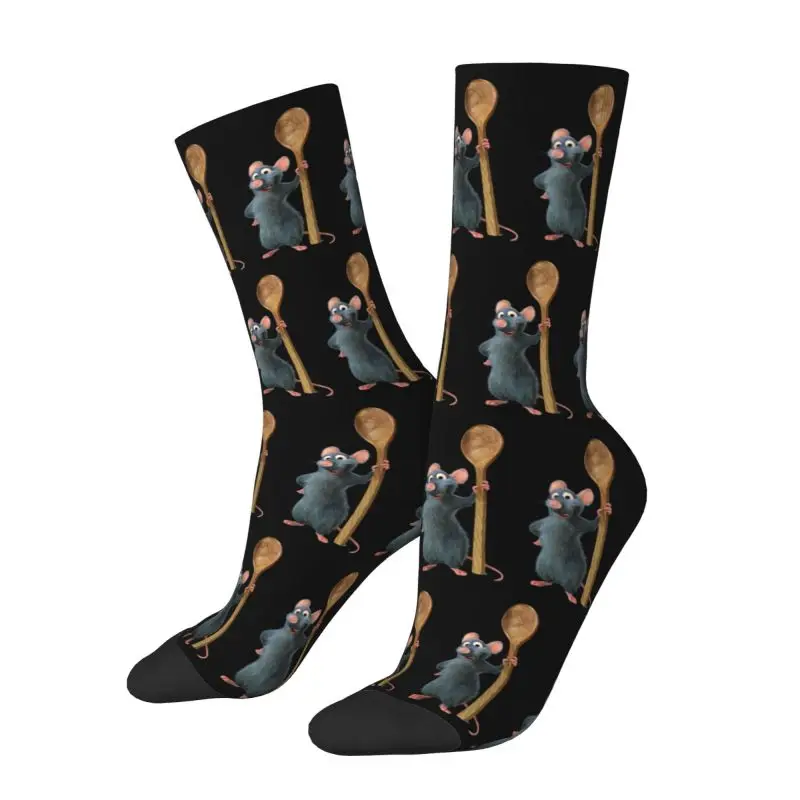 Cute Chef Ratatouille Remy Mens Crew Socks Unisex Funny 3D Print Cartoon Dress Socks